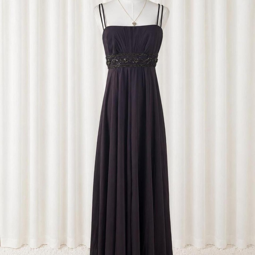 vintage y2k david's bridal plum chiffon maxi dress beaded empire waist